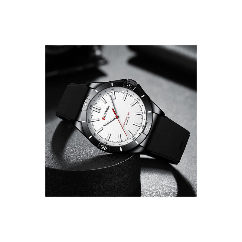 Reloj Pulsera Curren 8449 Con Correa De Silicona Fondo Negro/blanco