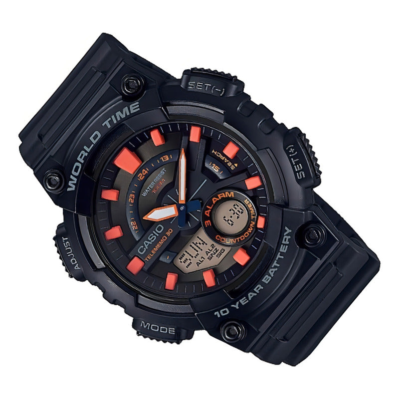 Reloj Casio Deportivo Aeq-110w-1a2vdf Color Del Fondo Negro Color De La Correa Negro Color Del Bisel Negro