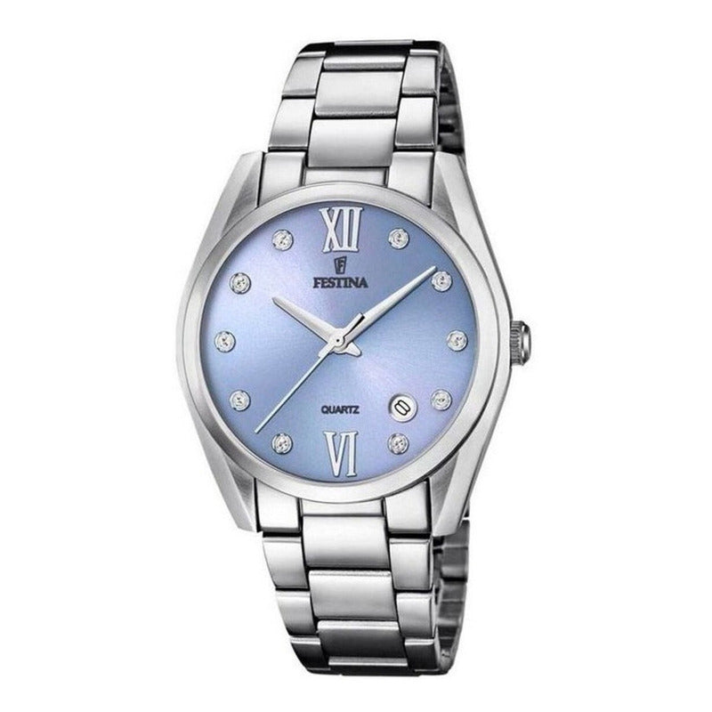 Reloj De Mujer Festina Boyfriend Con Piedras De Acero F16790 Plateado Lavanda / Lila