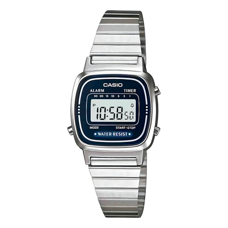 Reloj Pulsera Digital Casio La-670wa-2d Con Correa De Acero Inoxidable Color Plateado