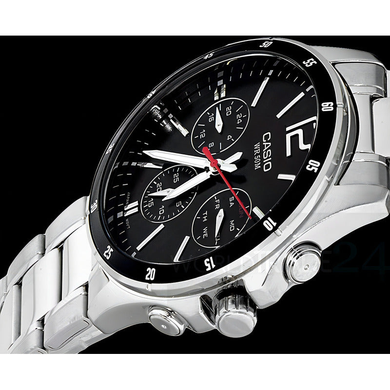 Reloj Casio Mtp-1374d Para Hombre Con Correa De Acero Inoxidable Y Fondo Negro Plateada Negro 1av
