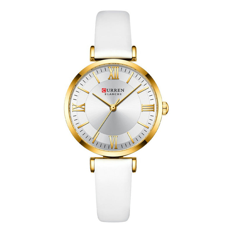 Relojes Pulsera Curren Mujer 9079-1 Original Blanco Dorado Plateado