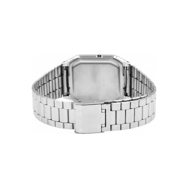 Reloj Casio Vintage Digital De Cuarzo Con Cronógrafo Y Malla De Acero Inoxidable Plateado Celeste