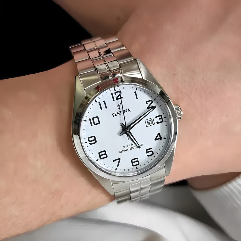 Reloj Festina Hombre Colección Acero Clásico F20437/1 Color De La Correa Plateada Color Del Bisel Plateado Color Del Fondo Blanco