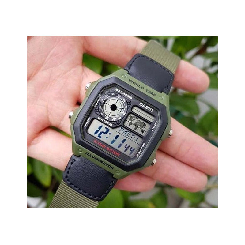 Reloj Pulsera Casio Collection Ae-1200whb-3bv Relojesymas Negro/verde Negro Negro