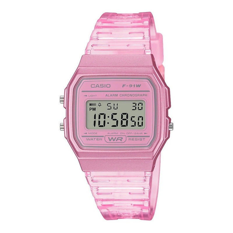 Reloj De Pulsera Casio Collection F-91ws-4d Relojesymas Transparente/rosa Rosa Gris