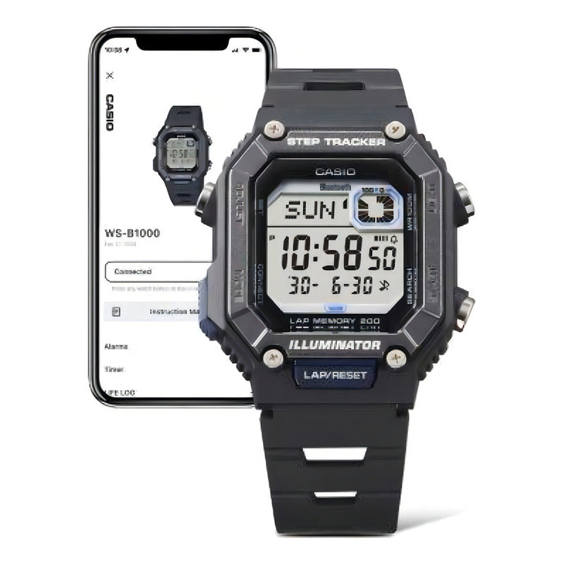 Reloj Casio Caballero Ws-b1000 Conectividad Bluetooth Correa Negro Bisel Negro Fondo Negro