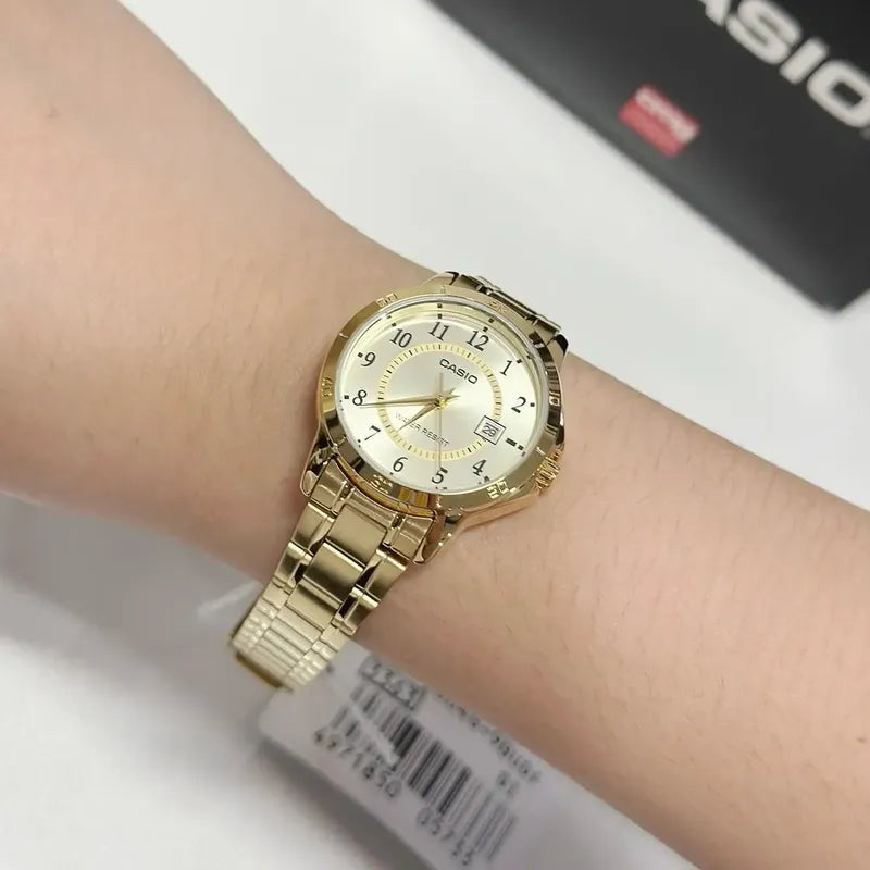 Reloj Casio Ltp-v004g-9b Dorado Acero Para Mujer Fechador Dorado