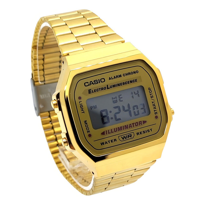 Reloj Casio Unisex Vintage Original A-168wg-9 Color De La Correa Dorado Color Del Bisel Dorado Color Del Fondo Dorado