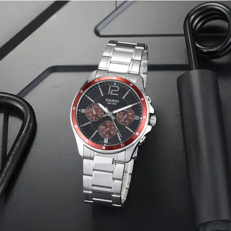 Reloj Casio Mtp-1374d-5avdf Cuarzo Hombre Color De La Correa Plateado Color Del Bisel 5avdf Color Del Fondo Negro