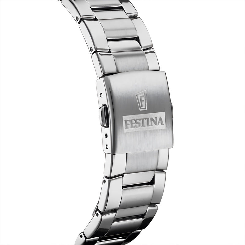 Reloj Pulsera Festina F20463 Con Correa De Acero Inoxidable Color Plateado - Fondo Verde
