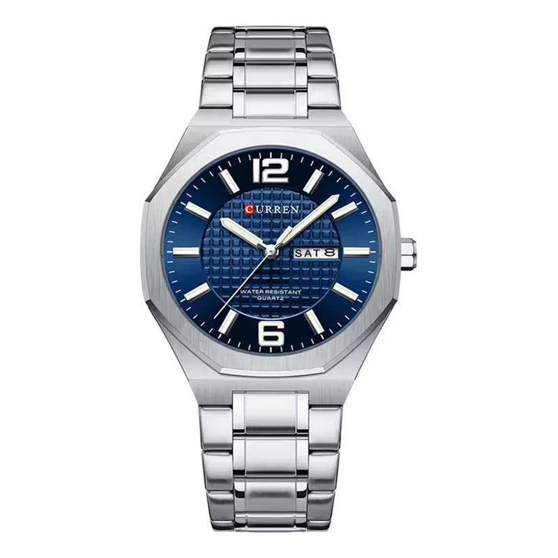 Reloj Curren 8476-2 Metálico Para Hombre Elegante Plateado Azul