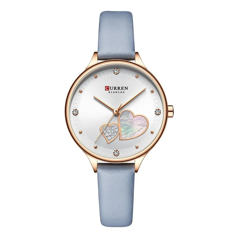 Reloj De Cuarzo Curren 9077-1 Lady Sport De Piel Impermeable Azul Claro Gris Blanco