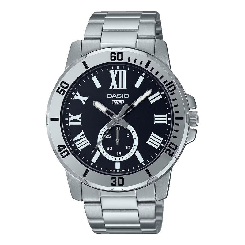 Reloj Casio Hombre Calendario Mtp-vd200d-1b Original Plateado Plateado Negro