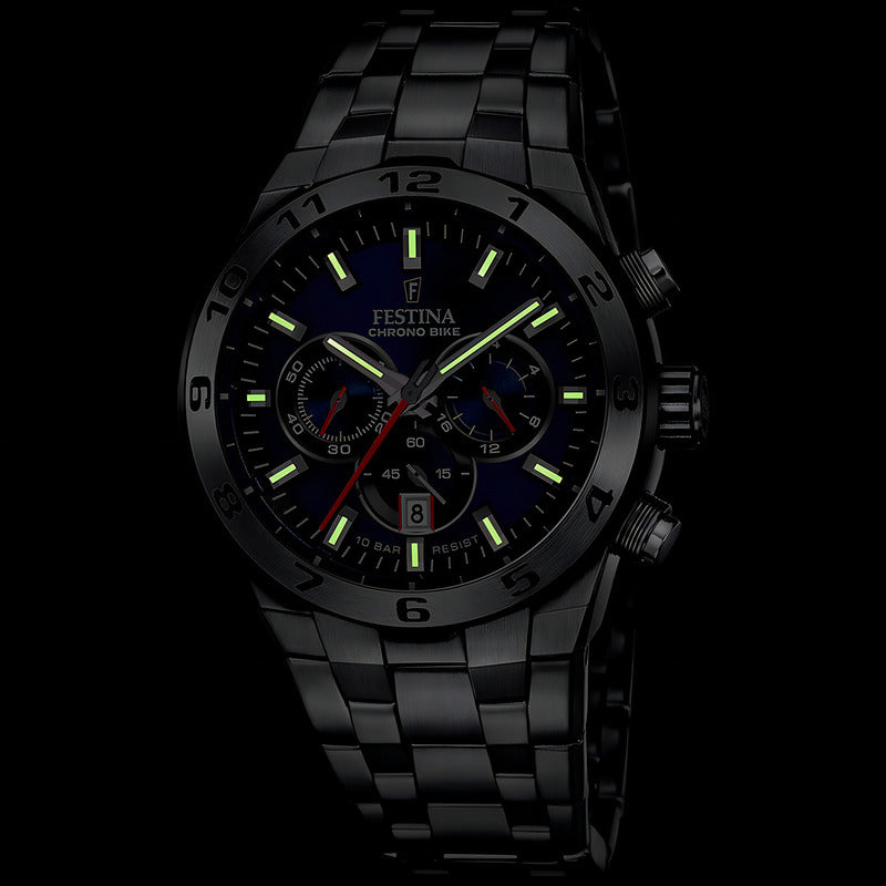 Reloj Festina Hombre Chrono Bike 2024 Acero Azul F20670/1 Malla Plateado Bisel Plateado
