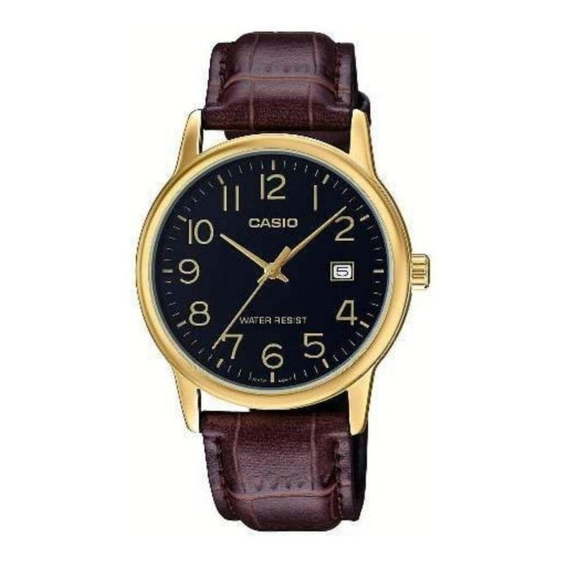 Reloj De Pulsera Casio Enticer Mtp-v002gl-1b Relojesymas Marrón Dorado Negro