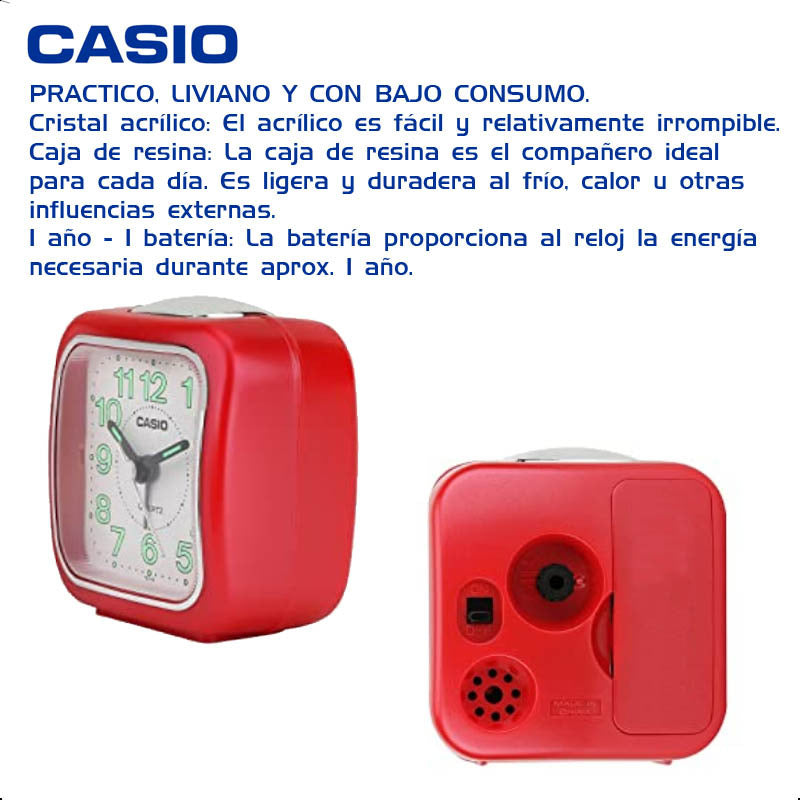 Reloj Despertador Casio Tq-142-4 Color Rojo Rojo 4
