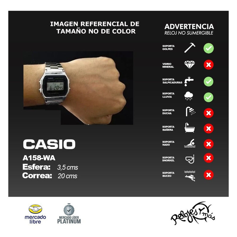 Reloj Retro Casio A158wa-1  Relojesymas Plateado Gris