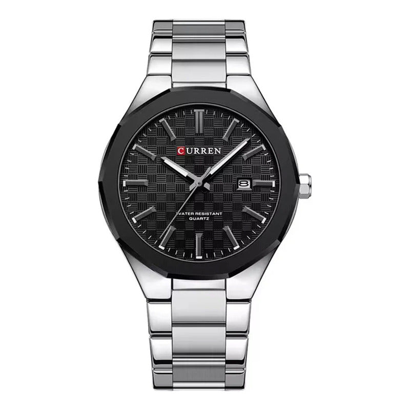Reloj Curren 8477-1 Metálico Para Hombre Elegante Plateado Negro