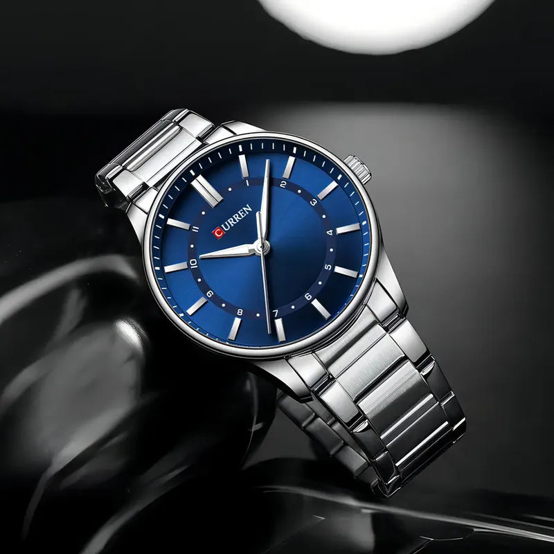 Relojes Casuales De Cuarzo Inoxidable Curren 8430-3 Negro Plateado/azul