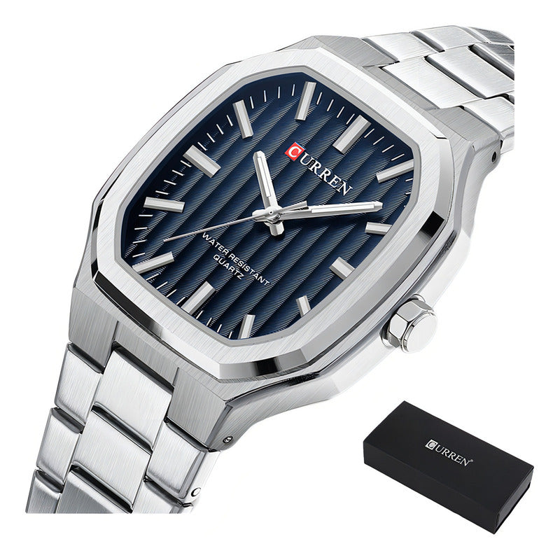 Relojes De Cuarzo Luminoso De Acero Inoxidable Curren 8458-1 Plateado/azul