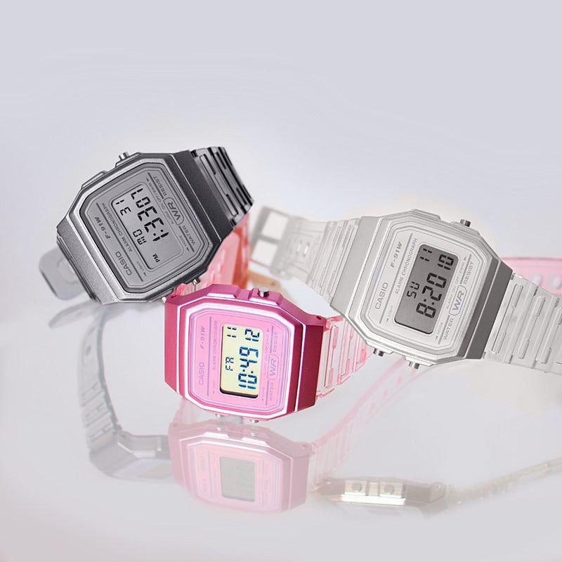 Reloj Pulsera Casio Collection F-91ws-4 Rosa Transparente/rosa Gris