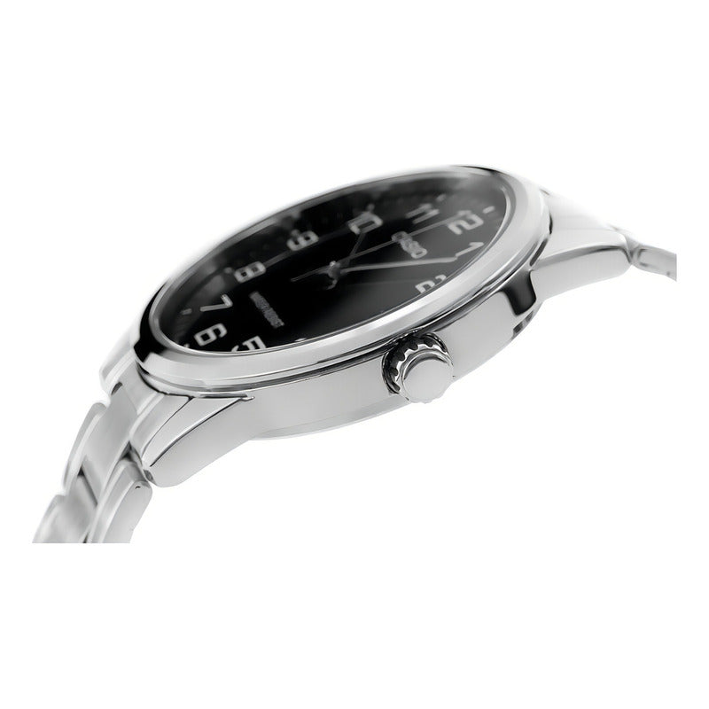 Reloj Pulsera Casio Mtp-v001d-1budf Con Correa De Acero Inoxidable Color Plateado - Fondo Negro